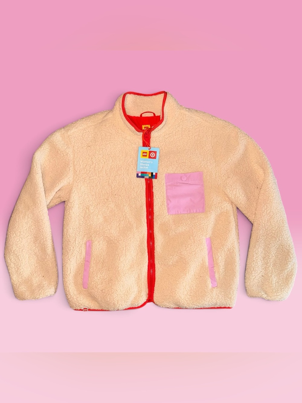 LEGO x Target NWT Women's Medium Sherpa Fleece Jacket Cream / Pink / Red